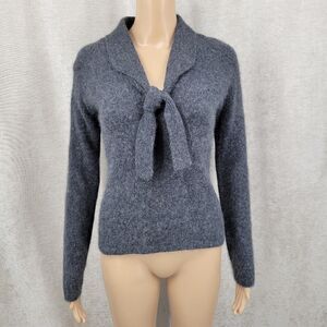 Tangents Angora Blend Gray Women's Sweater with Bow Detail Vintage